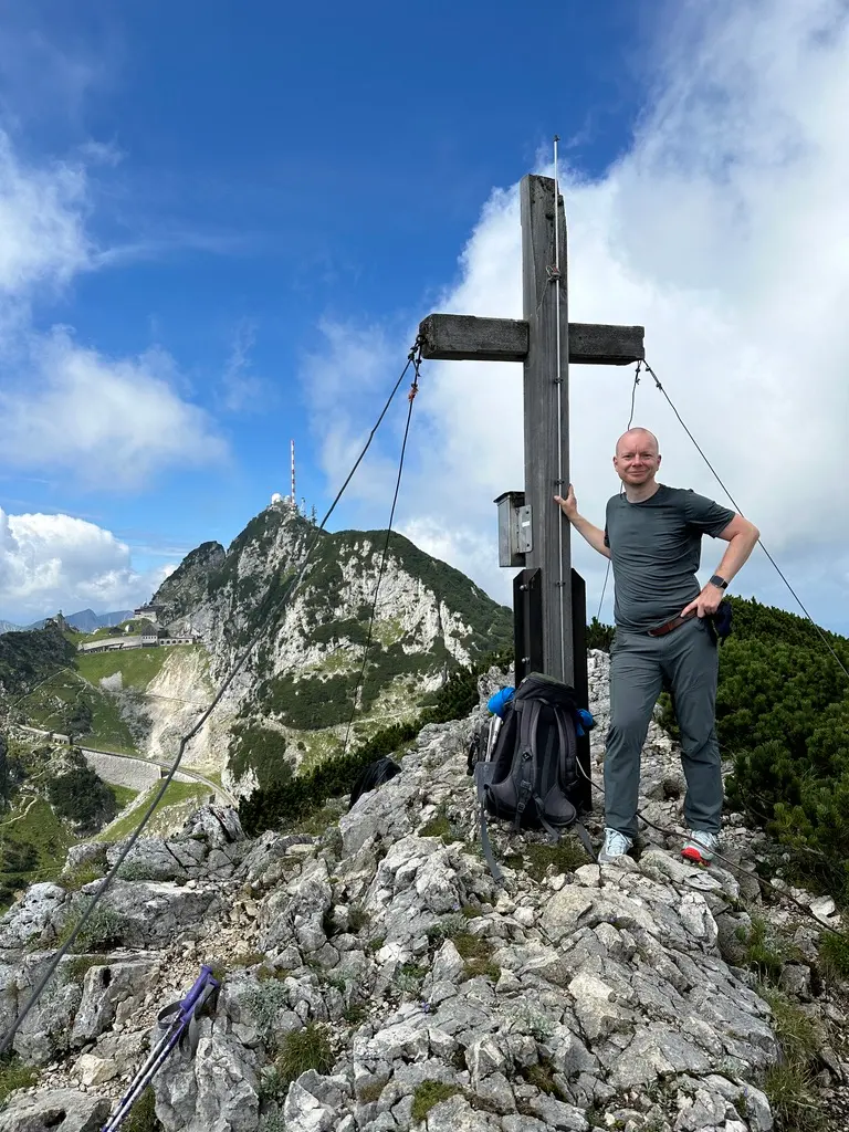 René Fischer beside the summit cross on the Soinwand.